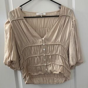 Frame Denim Blush Pink Puff-Sleeve Cropped Blouse